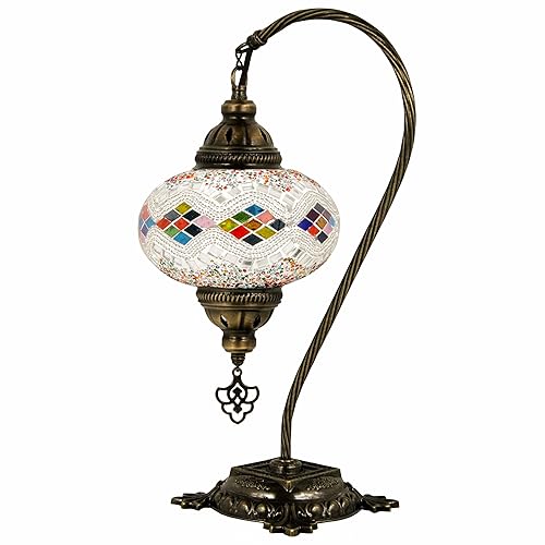 Miniatura 4 de Turkish Lamp Mosaic Table Lamps | Turkish Moroccan Lamp with Bronze Base | Handmade Swan Neck Tiffany Night Lamp | Mosaic Glass Bedside Night Lamp