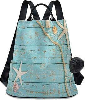 Sea Shells Backpack Purse for Women, Anti theft Bookbag Purse Lightweight Shoulder Bag Fashion Handbag for Travel, Daily, Shopping（561）, Sea Shells, 13.4 X 5.9 X 15 inch