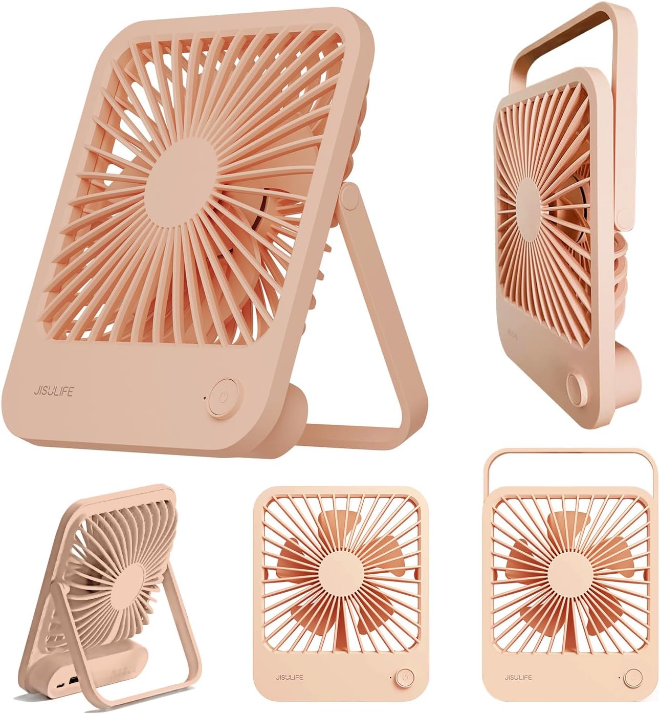 JISULIFE Ultra Thin Desktop Fan, Life1 Cordless Fan, 3-Way Place, Hold, Hanging, 4 Levels of Wind Power, 180° Angle Adjustment, Ultra Wide Angle Square Guide Body, Quiet Design, Compact, 6 Hours of