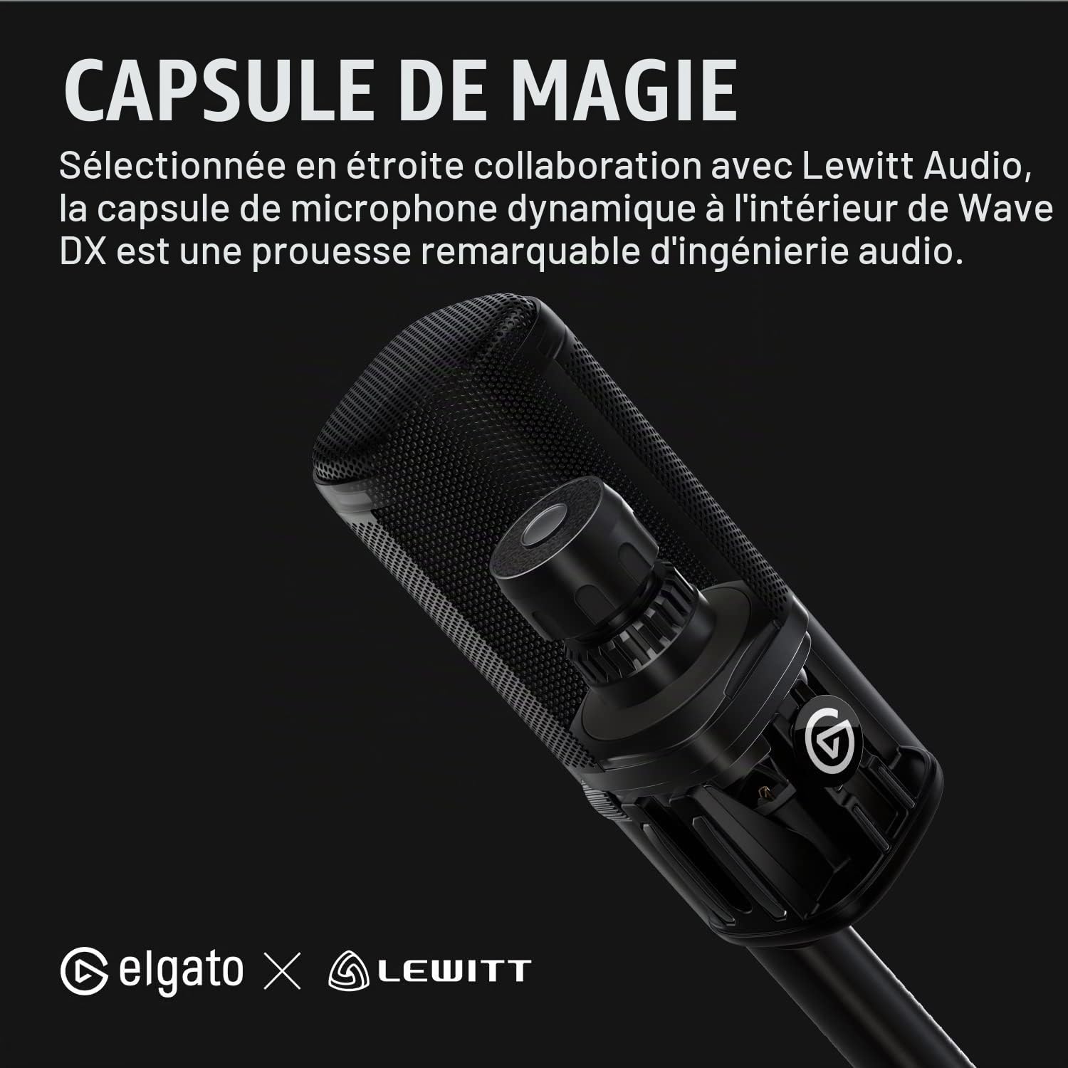 Elgato Wave DX avec Perche de Micro Low Profile, entièrement réglable, passe-câbles, Micro XLR dynamique, optimisation des voix pour podcast, streaming et plus, booster de signal non requis, Mac et PC