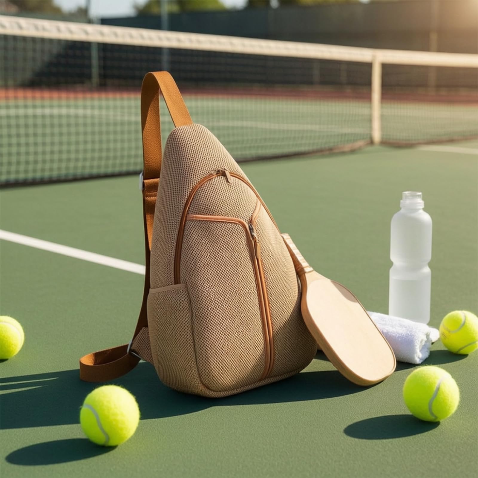 Milageto Portaequipos Deportivo Bolsa Bandolera Raqueta Mochila Estuche con Diseño Lágrima Compacto y Bolsillo Frontal con Cremallera Vertical Laterales para, Array, Azul Cielo