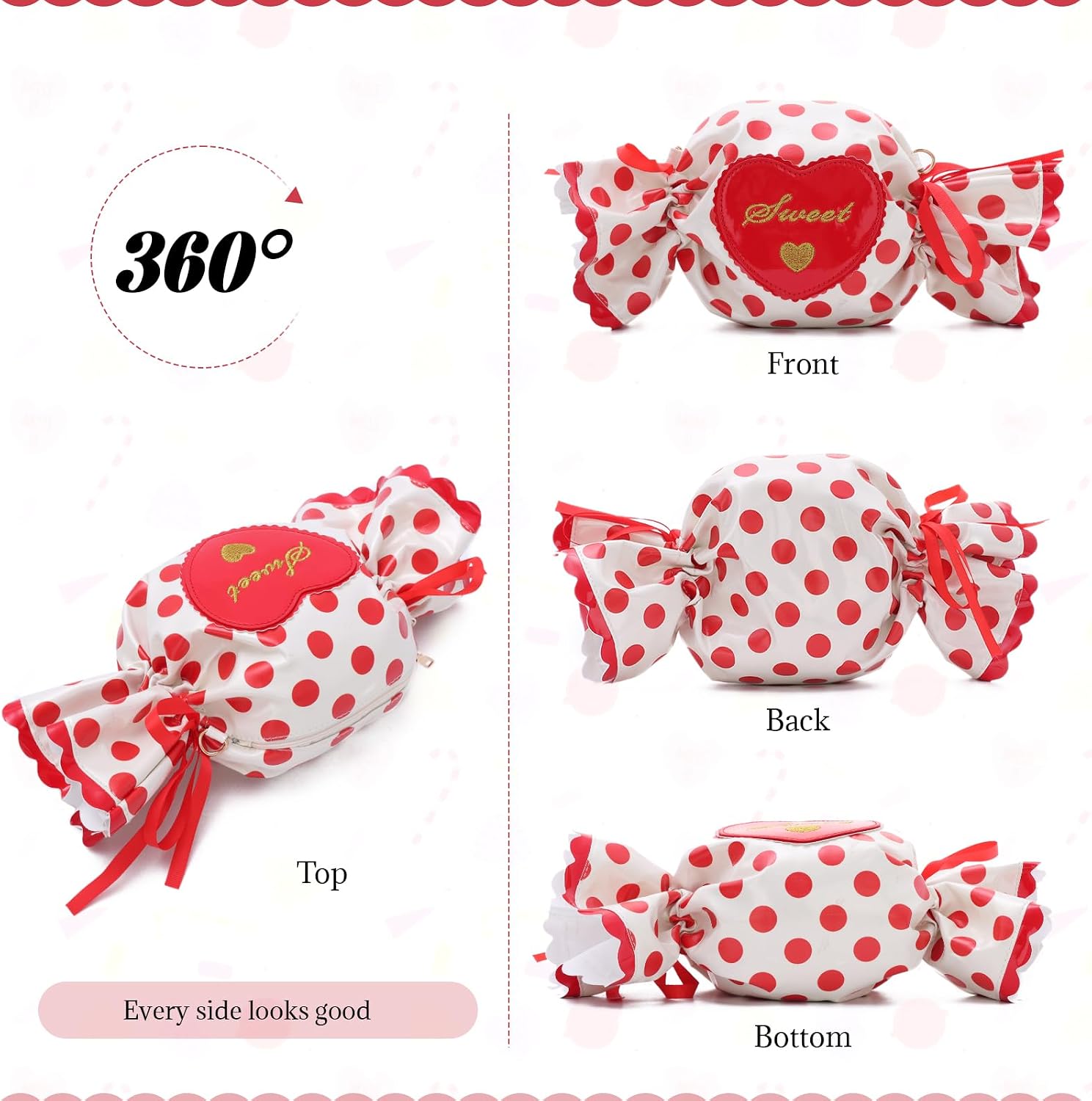 KUANG! Candy Shaped Purse Bow Shoulder Bag Girl's Heart Shaped Letter Shoulder Handbag