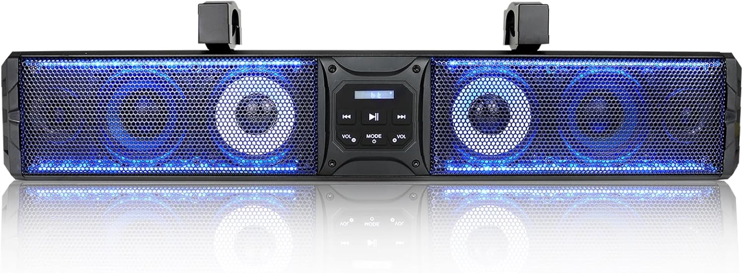 OPP ULITE Upgraded UTV Sound Bar 6-Speakers with RGB Light, 27.5inch Bluetooth & USB Remote Control Music Sync Heavy-Duty Metal ATV SXS Soundbar for Polaris RZR Golf Cart Can-Am w/ 1.75-2.25" Roll Bar