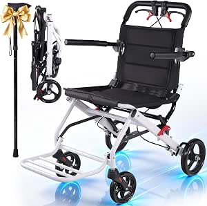 Aevi Lightweight Transport Wheelchair for Adults & Seniors, 19 lbs Foldable Travel Wheelchair with 17.7" Wide Seat, Compact Portable Mobility Chair for Caregivers, Narrow Doorway Friendly