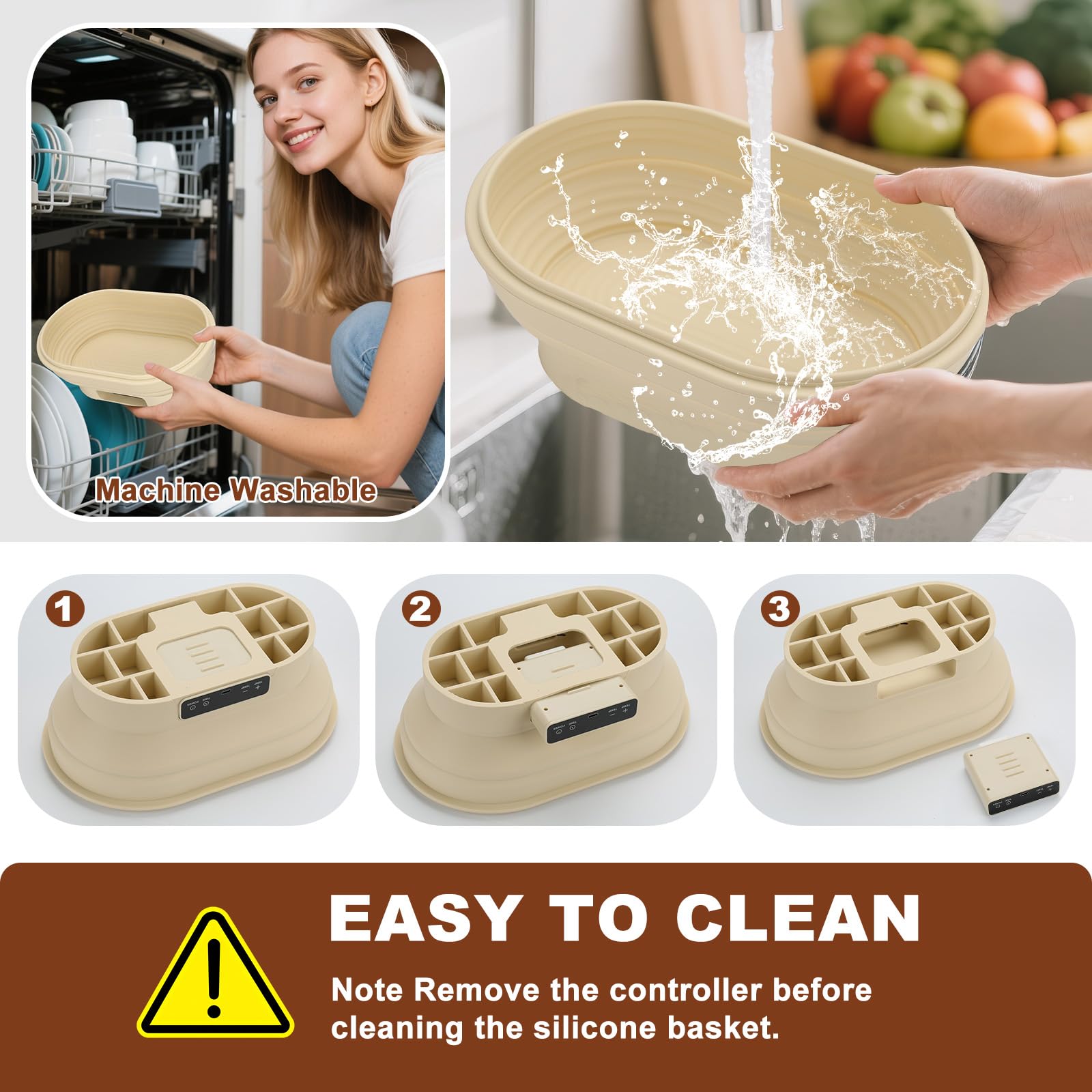 Set di cestini elettrici per lievitazione lievitazione – Ciotola termostatica in silicone da 2 l, kit da 7 pezzi. Riempimento più veloce dell'impasto, facile da pulire. Perfetto per gli appassionati