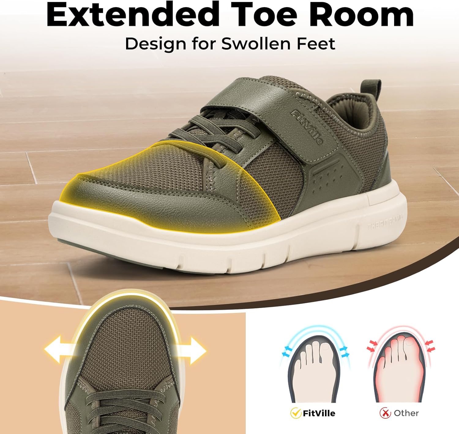 FitVille Wide Diabetic Walking Shoes for Men, Lightweight Non-Slip Breathable Casual Shoes for Swollen Feet for Standing All Day - Image 3