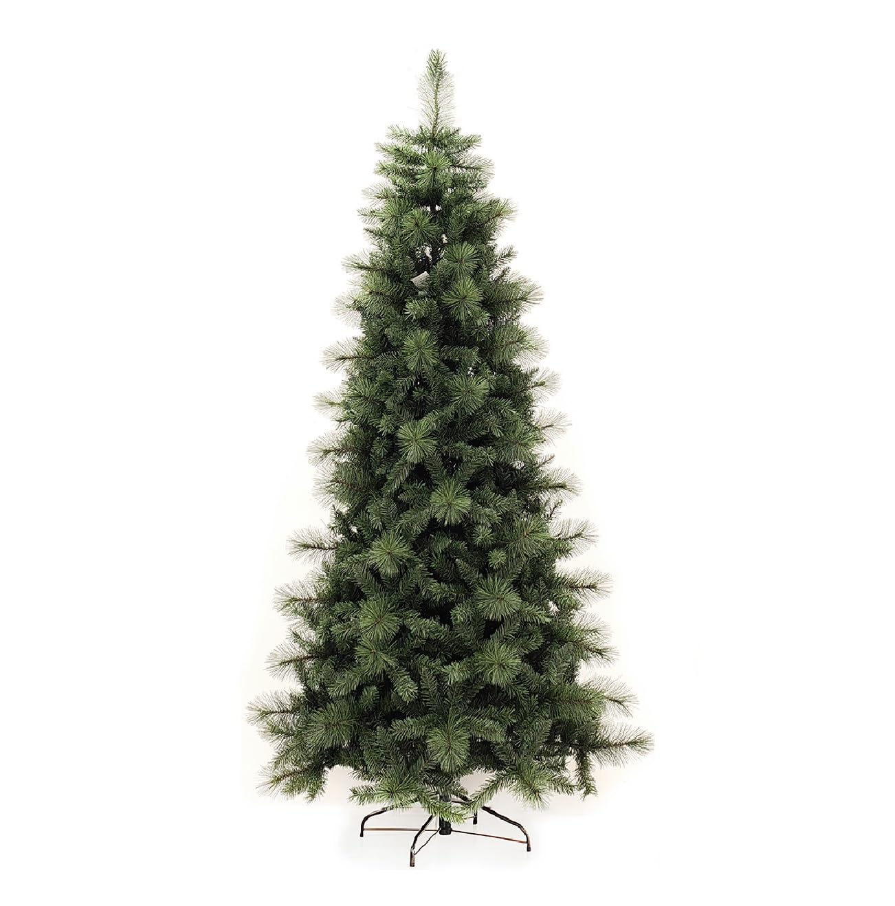 Albero di natale cm 180 slim verde pino artificiale apertura ad ombrello stretto D95 folto pieno salvaspazio ignifugo