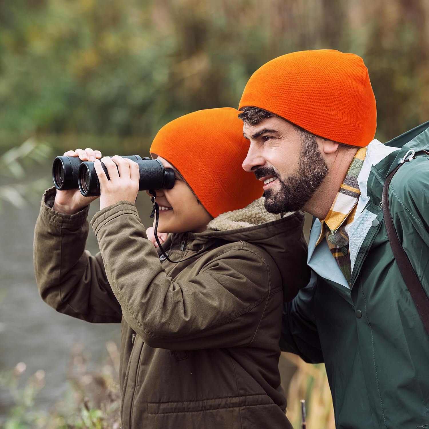 Orange Camo Beanie, Double Sided Skull Hat Knit Reversible Cap for Hunting Camouflage Outdoor Men Women - Image 4