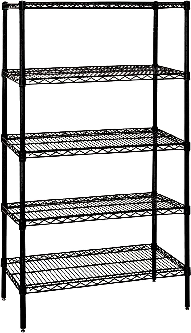 Quantum Storage Systems WR74-2142BK-5 Wire Shelving Starter Kit, 42" W x 21" D x 74" H, 600 lbs Capacity, Carbon Steel, Epoxy Coated, Black, NSF