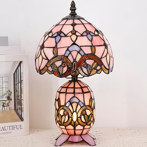 Miniatura 13 de Lámpara Pequeña Tiffany de Vidrio Emplomado Lámpara de Mesa Mini Jarrón Madre Hija Luz de Acento de Escritorio para Dormitorio Mesita de Noche