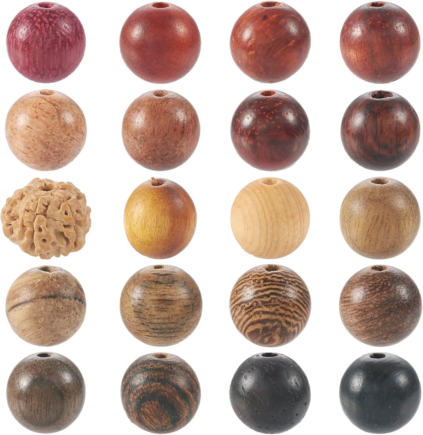 Craftdady 8-9mm Round Natural Wood Beads 200Pcs Tiny Ball Rustic Loose Spacer Beads 20 Styles for Garland Macrame Rosary Bracelet Jewelry Craft Making