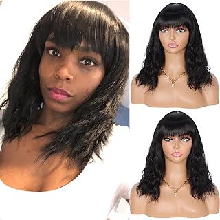 Kalyss 14" Synthetic Wig with Hair Bangs Short Wavy Curly Wig for Women -Natural Looking and Heat Resistant Full Head Hair Replacement Wig for Daily Wear or Costume Wigs
