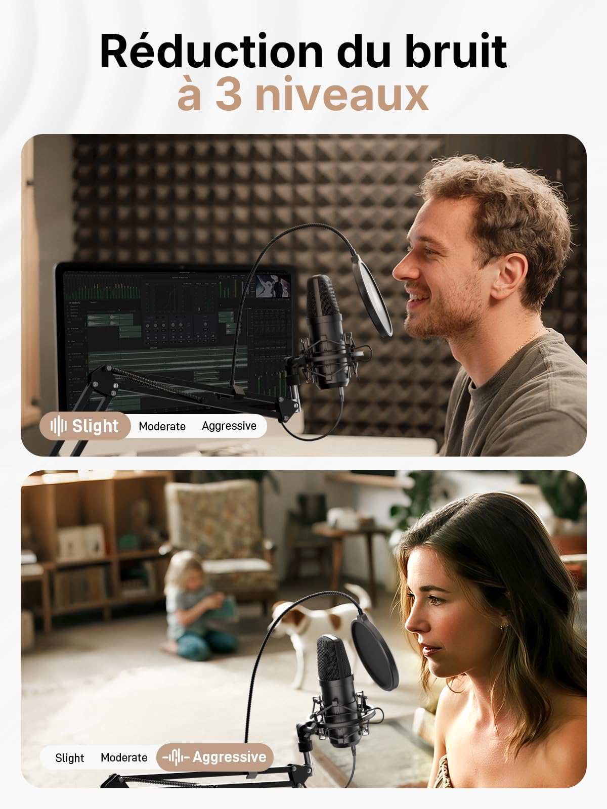 MAONO Microphone à condensateur XLR/USB : 192 kHz/24 bits Plug & Play PC PC Podcast Kit de microphone en métal cardioïde avec logiciel, chipset sonore professionnel pour enregistrement, studio, chant