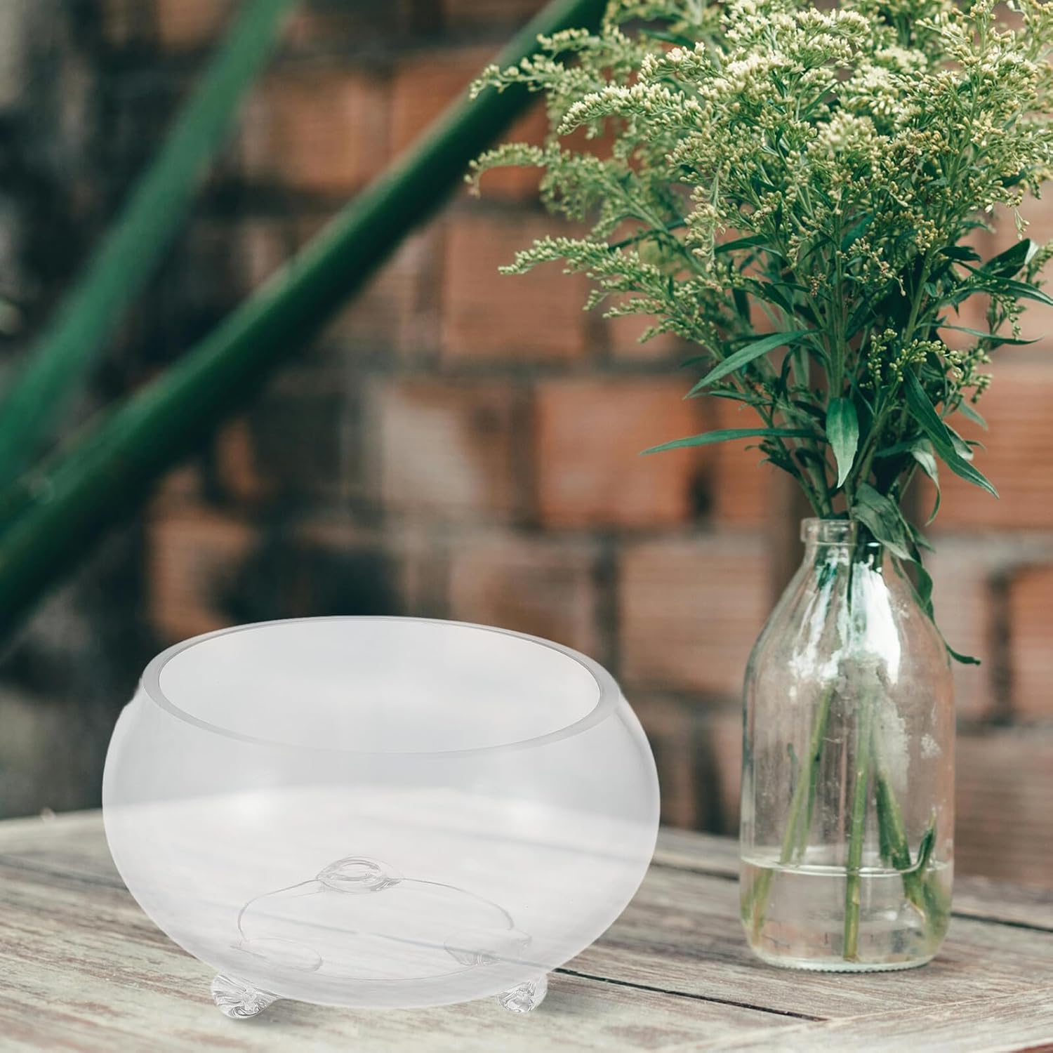 Glass Fish Bowl Bubble Terrarium Hydroponic Planter Round Small Decorative Vase for Succulents and Air Plants Home Office Centerpiece