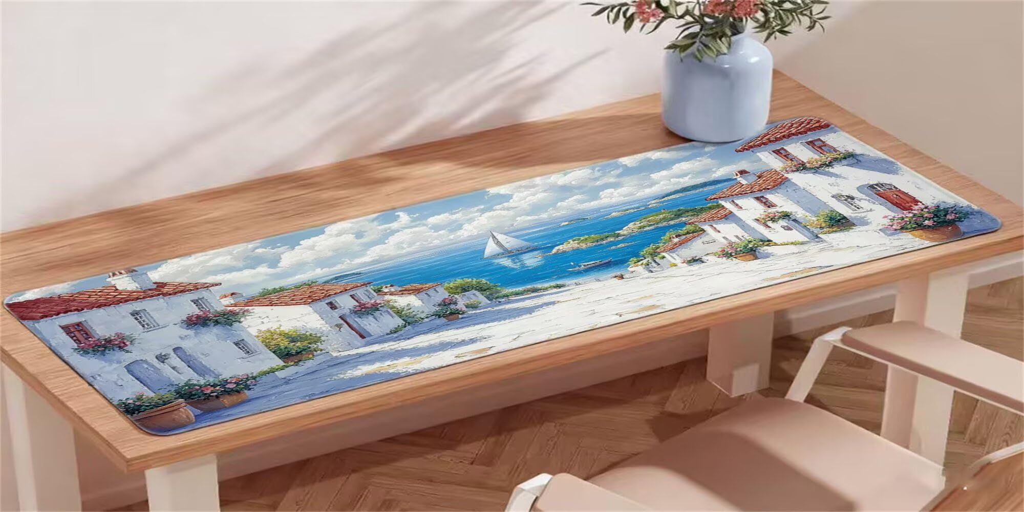 Podkładka pod mysz, podkładka pod mysz dla graczy XXL 1200x600, wysoka precyzja i prędkość pod biurkiem ręcznym, antypoślizgowa gumowa podstawa, akcesoria biurowe do laptopa PC (łódź przy morzu) I-507