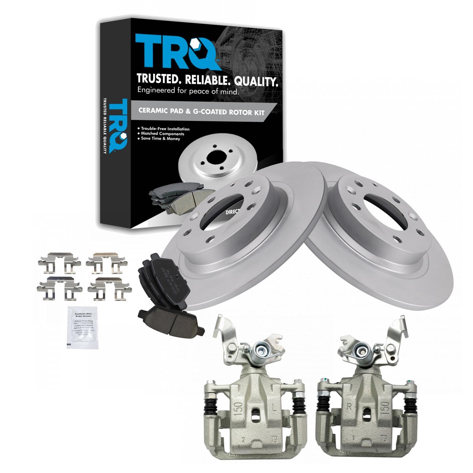 TRQ Rear Brake Pad and Rotor Set Ceramic Coated Rotors Calipers