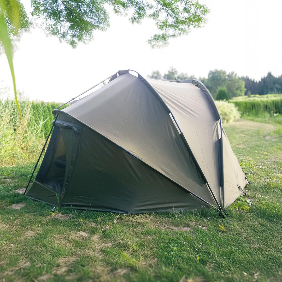 MK-Angelsport 5 Seasons 3,5 Mann Angelzelt Bivvy – Wasserdicht 10.000 mm, schneller Aufbau, 1,8 m Höhe, Moskito- & Klarsichtfenster, inkl. Bodenplane & Tragetasche