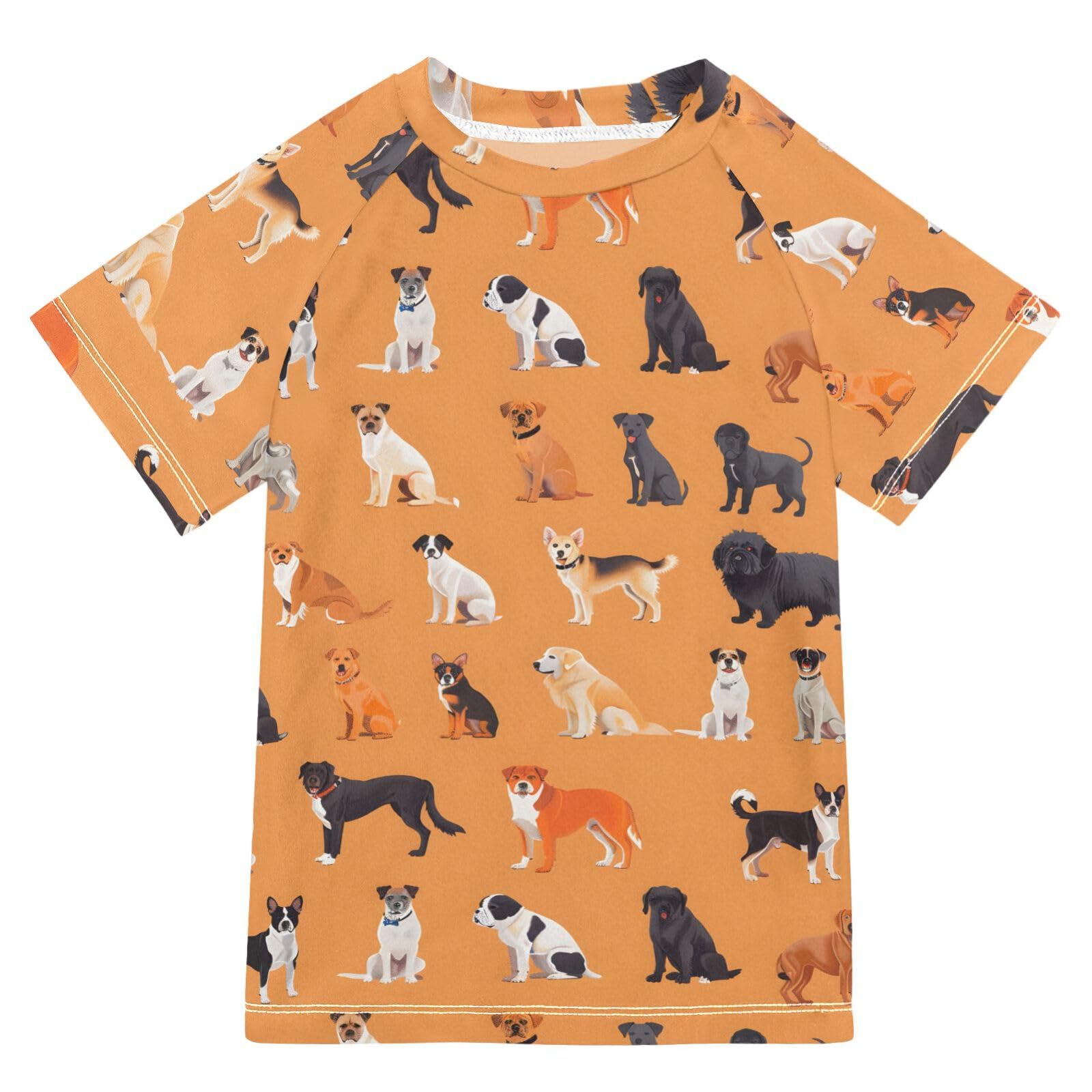 ALAZA Kids Rash Guard Boys Toddler Swim Shirts Short Sleeve Cute Dogs Orange UPF 50+ 3T