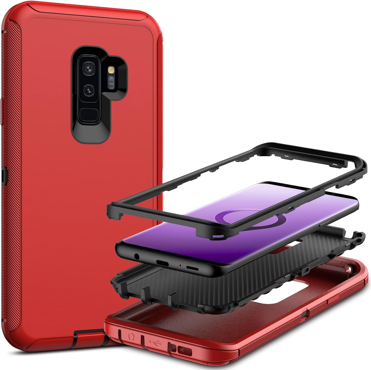 MMHUO for Samsung Galaxy S9 Plus Case,Full Body Heavy Duty Protective Case for Samsung S9 Plus Case(Without Screen Protector),3 in 1 Dust&Shock-Proof Phone Case for Samsung Galaxy S9 Plus,Black/Red