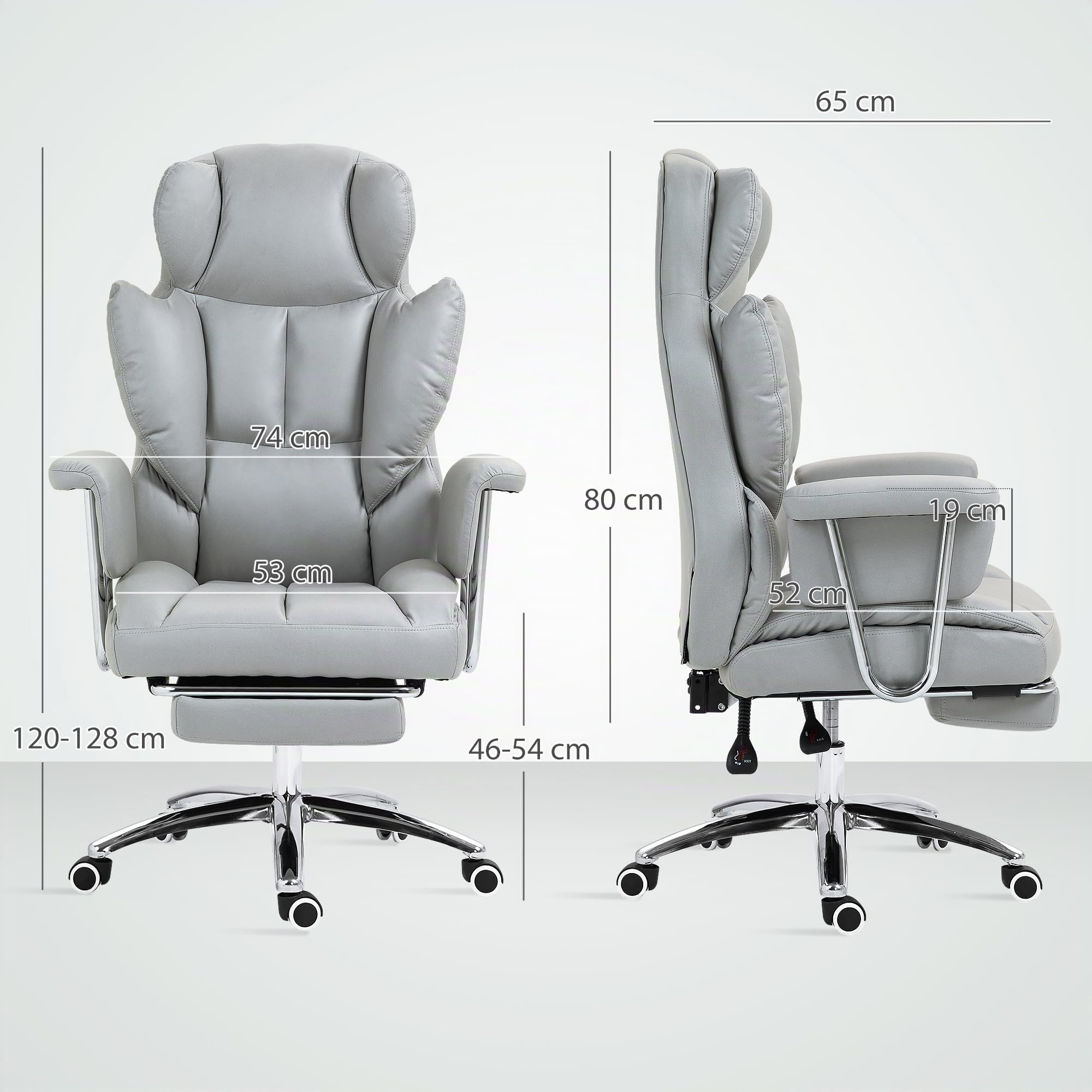 HOMCOM Bürostuhl mit Liegefunktion Ergonomisch mit Fußstütze Hellgrau