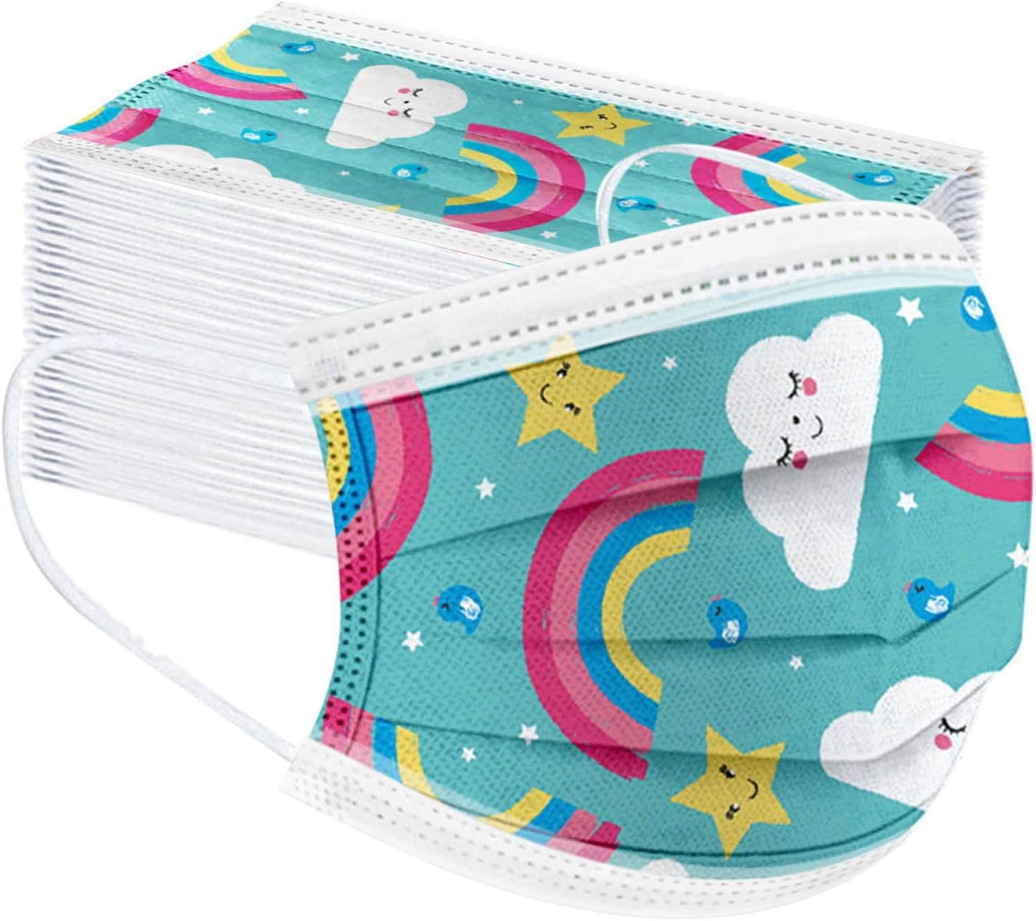 YIROCK kjhgk 50PCS Cute Rainbow Animals Printed Shields for Kids, 3 Ply Ear Loop Comfortable Dustproof Face Bandanas for Boys Girls