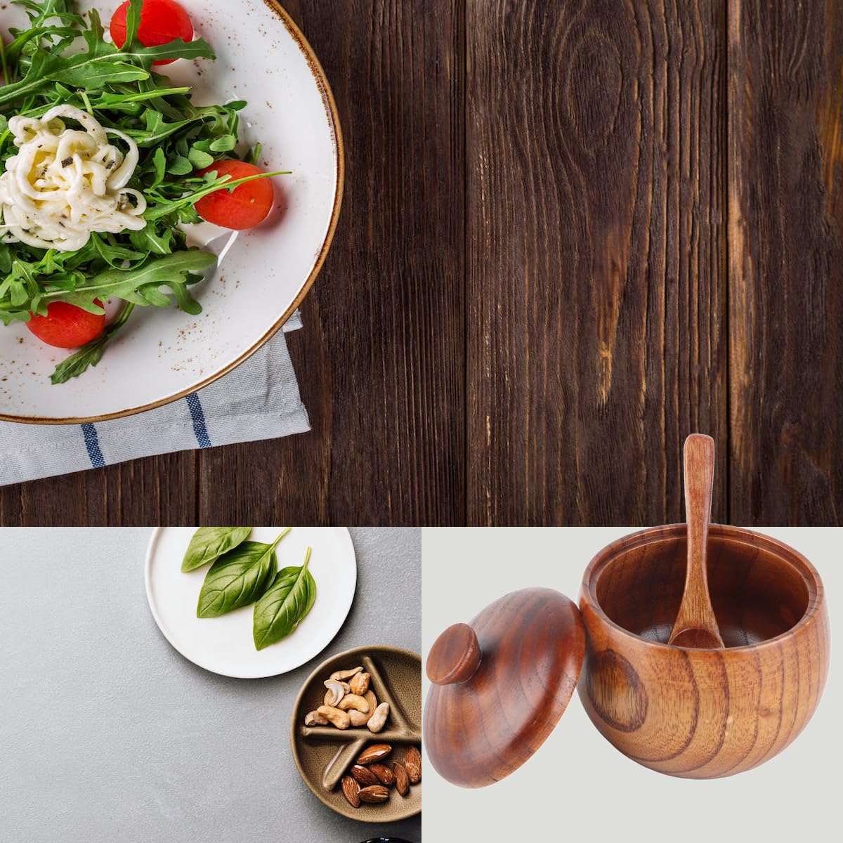 OUTNILI Boîte à Sel En Bambou à 2 Compartiments Avec Couvercle Pivotant Et Cuillère Intégrée, Double Récipient à Sel De 170,1 G, Petite Taille, Style Rustique-moderne, Récipient à épices