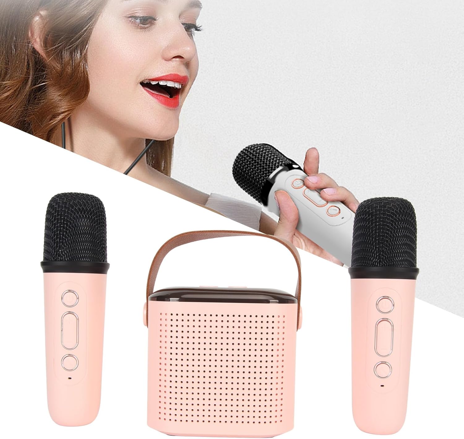 Karaoke Machine Speaker with 2 Microphones, Powerful Stereo for Home Party, RGB Light Effect, Easy to Connect, Exquisite and Fashionable ()