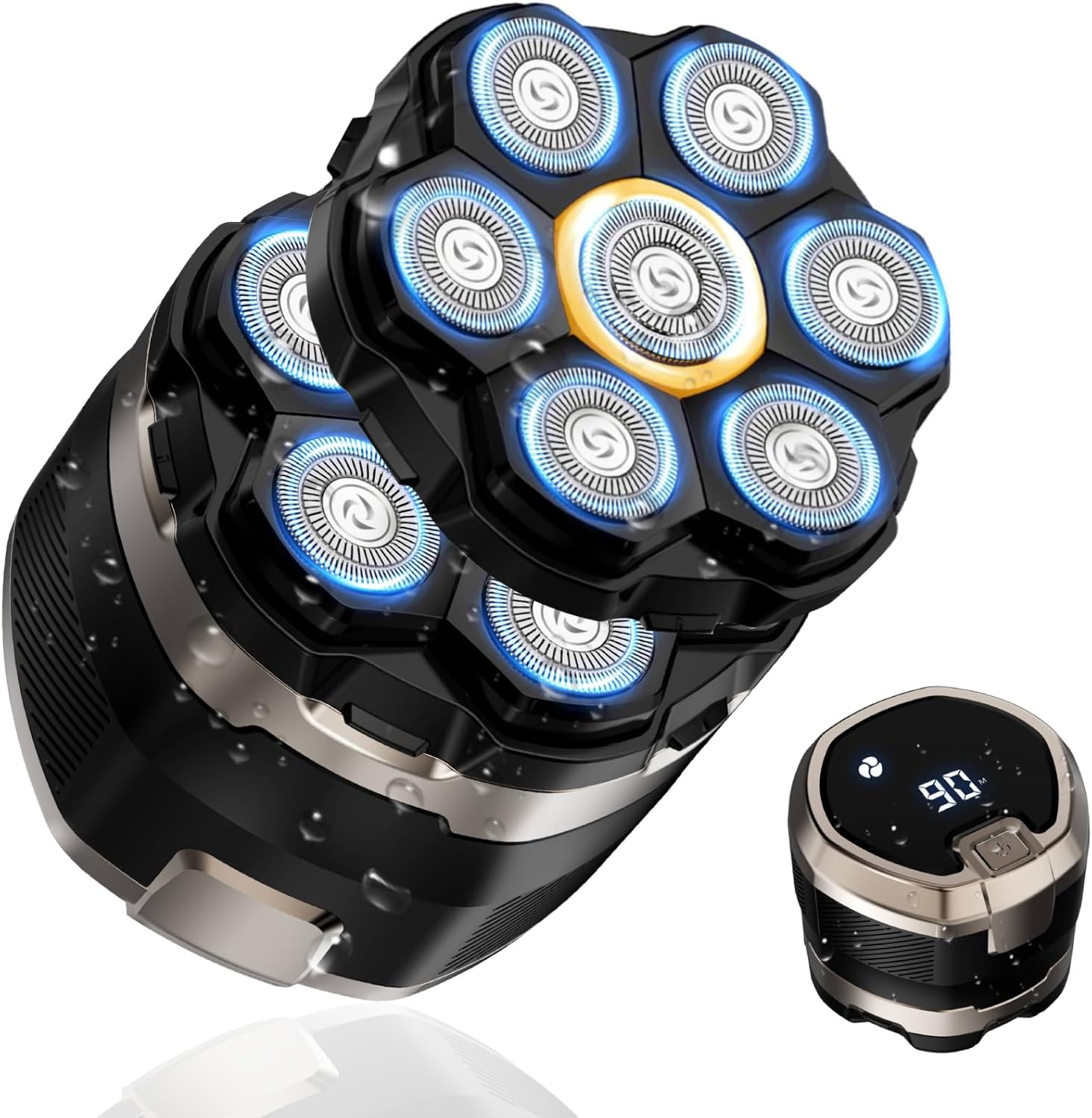Head Shavers for Bald Men,Includes 1 Original Replacement Head, 7D Rotary Head Shaver, Wet & Dry Waterproof, LED Display, USB-C Fast Charging