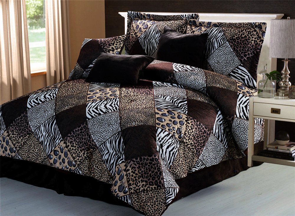 Grand Linen 5 Piee Twin Size Safari Comforter Set - Zebra, Giraffe, Leopard, Tiger Etc - Multi Animal Print Bed in a Bag Brown Beige Black White Micro Fur Bedding-image-35
