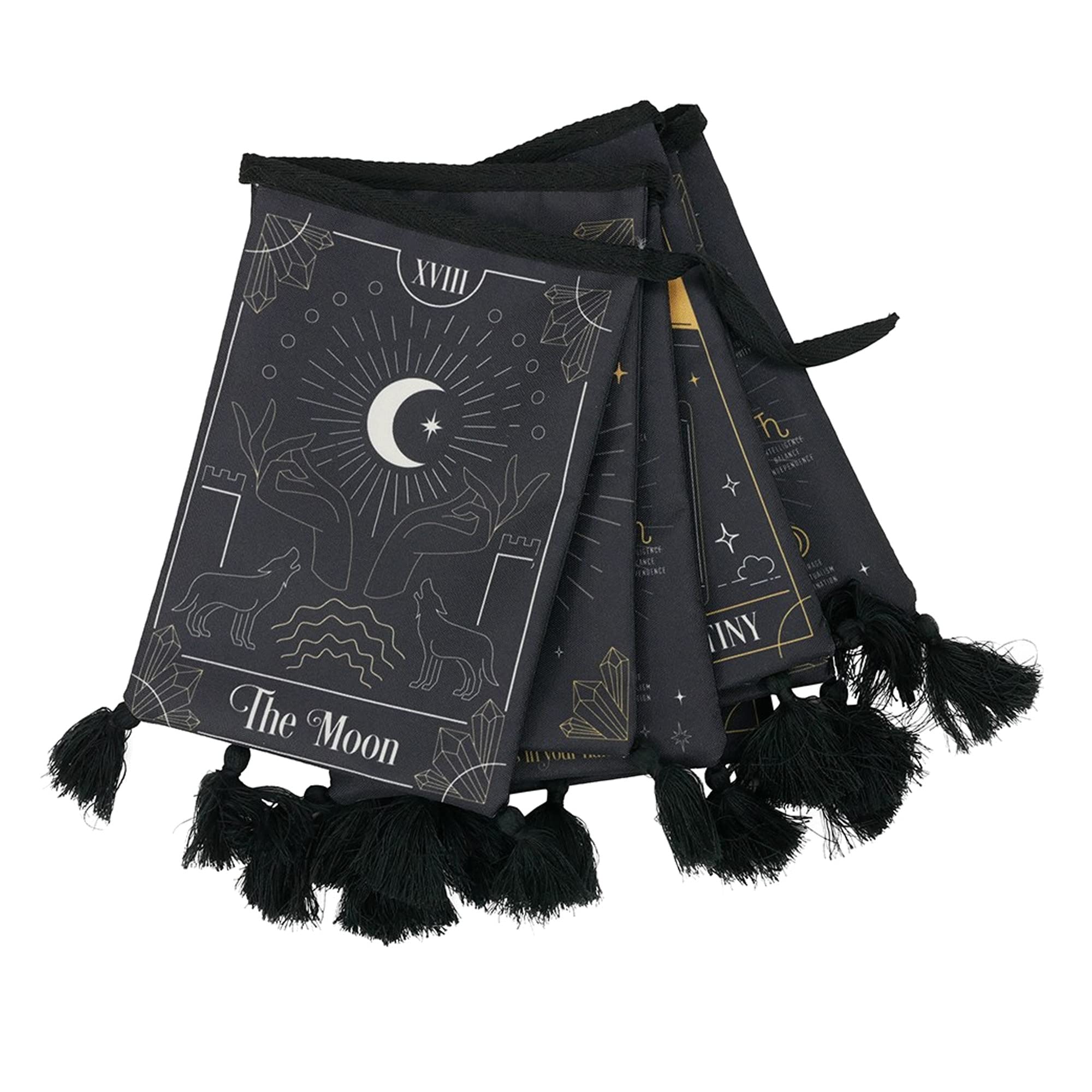 Mystical Black Fortune Teller Fabric Bunting - 26cm x 126cm (1 Pc.) - Assorted Designs - Palm Reading, Tarot, and Crystal Ball Themes, Creates a Mystical Ambience for Home, Shop, or Office