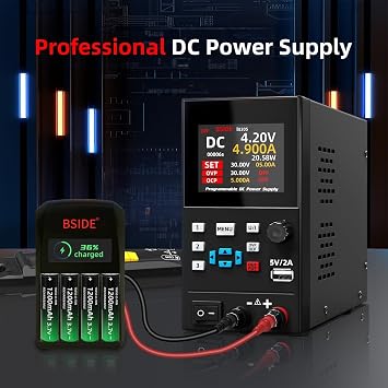 BSIDE DC Power Supply Variable 30V 5A 1mA Dual Fine-Tuning Regulated Switching Power Supply with 4-Digits 6-Lines Display Constant Voltage/Current Memory DIY Workbench Power Supply for Electronics