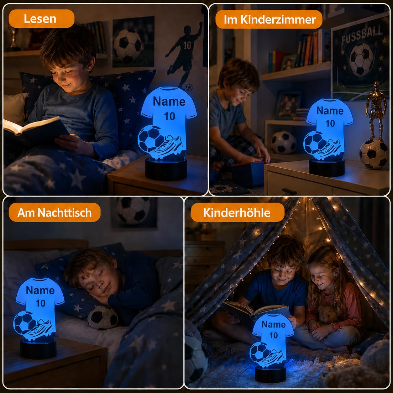 Idea regalo per calciatori per bambini e adulti, luce notturna, lampada da tavolo, decorazione per la casa nome e numero