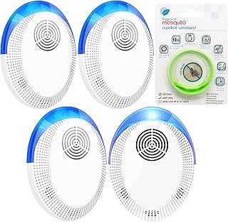 4 Pack Pest Repellent Ultrasonic with Mosquito Bands,Electronic pest Repellent plug in Pest Control,Anti,Rat,Spider,Rodent,Fly,Mosquitoes,Harmless to Pets and Human,No Noise