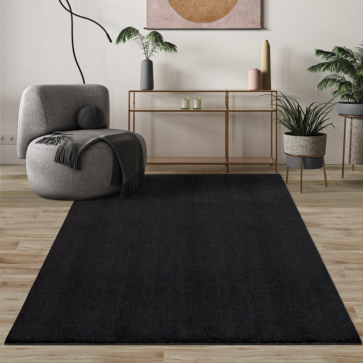 Mia's Teppiche Comfort, Alfombra Moderna de Pelo Corto y Suave, Antideslizante, Lavable hasta 30 Grados, súper Suave, Aspecto de Piel, Negro, 80 x 150 cm