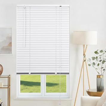 Aluminum Venetian Blinds Easy Fit Blackout Curtains Fittings Windows Treatment Shutters with Tilt control Wand Mechanism for Home and OfficeWhite,90cm W x 150cm H