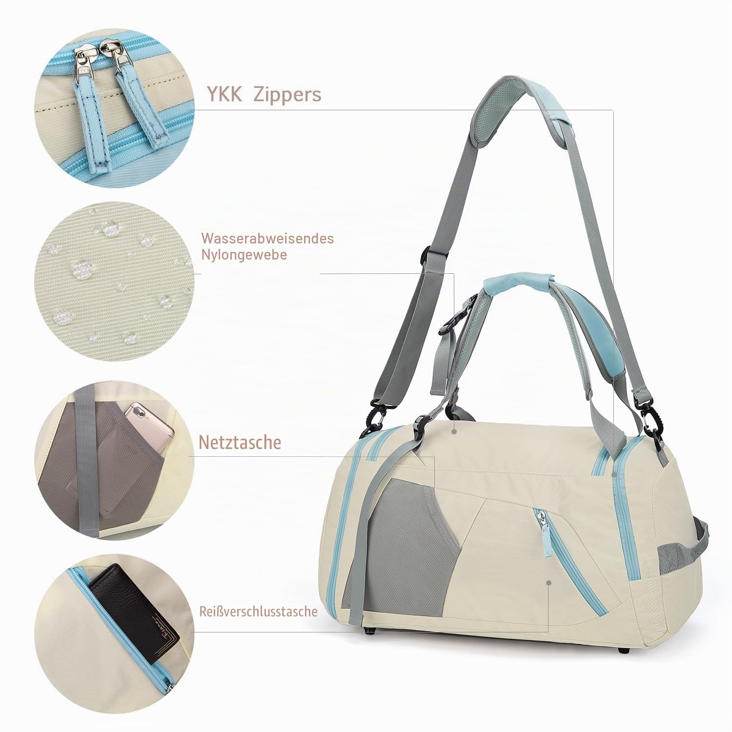 WindTook Sporttasche Damen 40L Fitnesstasche Frauen Trainingstasche Reisetasche Duffel Bag Weekender Schwimmtasche mit Schuhfach Tanztasche Sport Gym Tasche Herren Travel Bag für Yoga, 53x27x27 cm