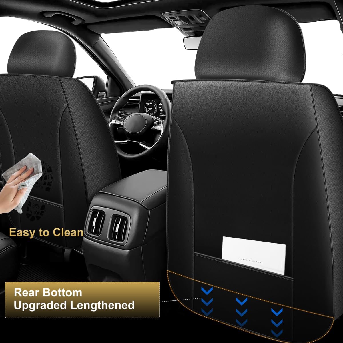 AOMSAZTO Fit for Nissan Rogue 2010-2026 Seat Covers,Full Set 5 Seats Waterproof Faux Leather with Lumbar Support,Comfortable Automotive Seat Cushion(Full Set, Black&Red Line)