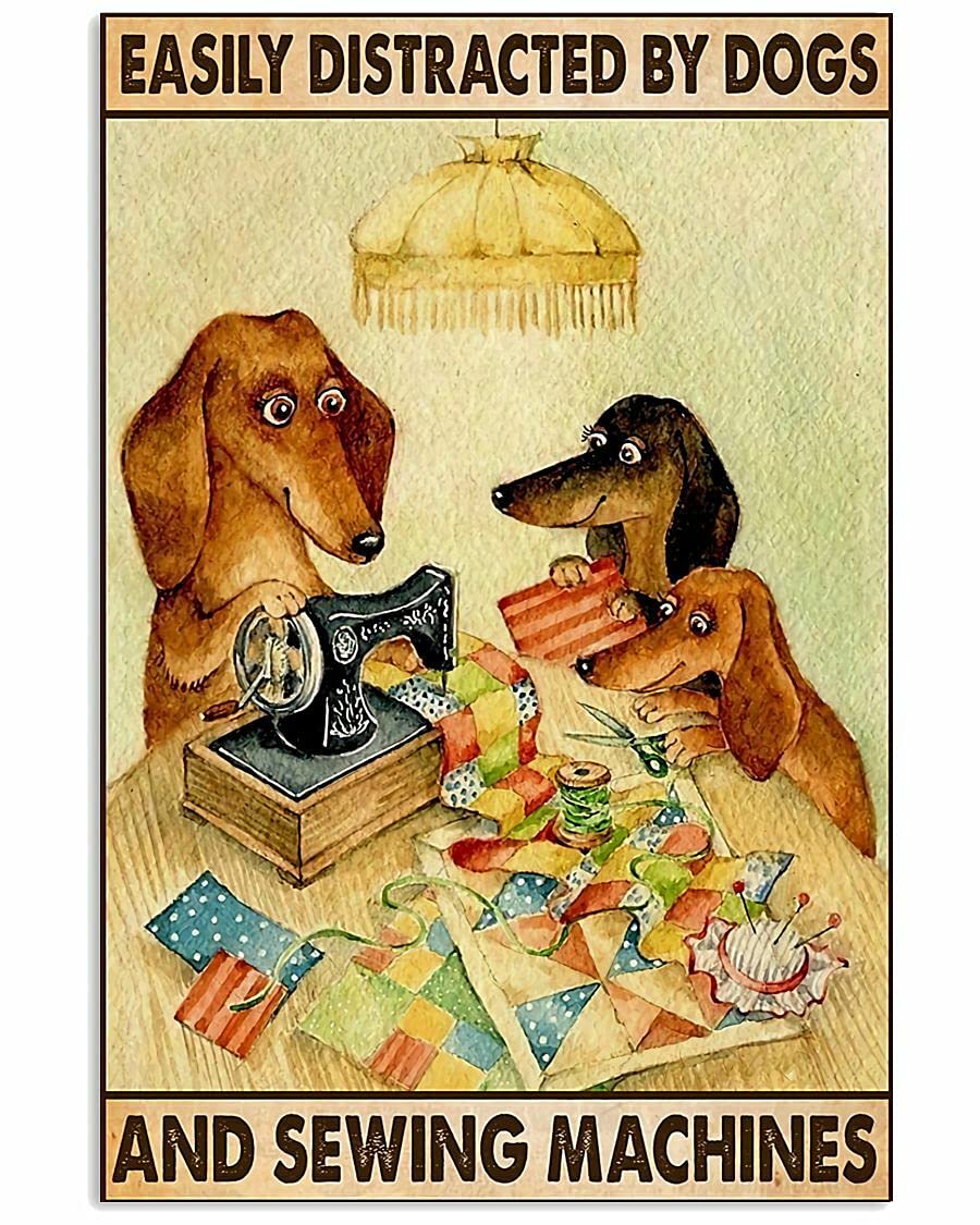 Inga Camping#A167 Sewing Dogs Easily Distracted By Dogs And Sewing Machines Poster Metal Tin Sign Poster 8X12 Inches