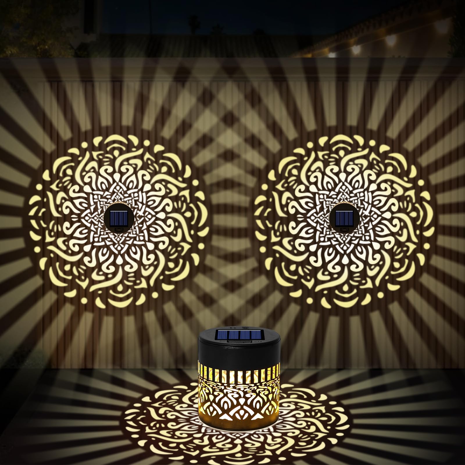 AOOTE Solarlampen für Außen, 2 Stück Solarlaterne für Außen IP65 Wasserdicht Balkon Deko, Metall LED Gartenleuchte für Dekoration Garten, Gartendeko, Terrasse, Patio, Camping, Hinterhöfe(Blassgelb)