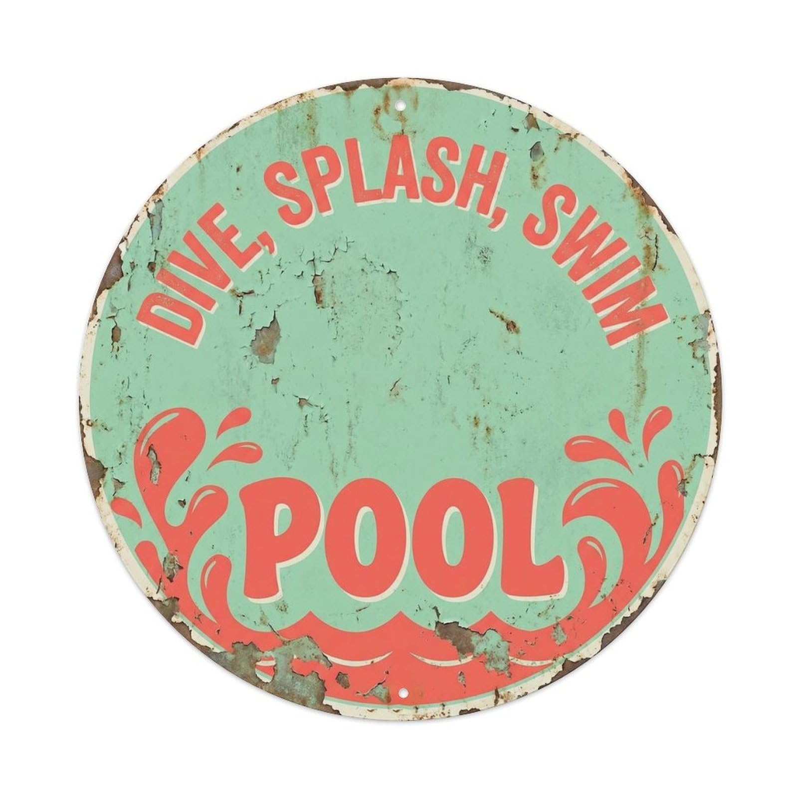 Dive Splash Swim Pool Vintage Metal Tin Sign Plaque Wall Decor for Cafe, Club, Garden Round Metal Poster 8x8Inch