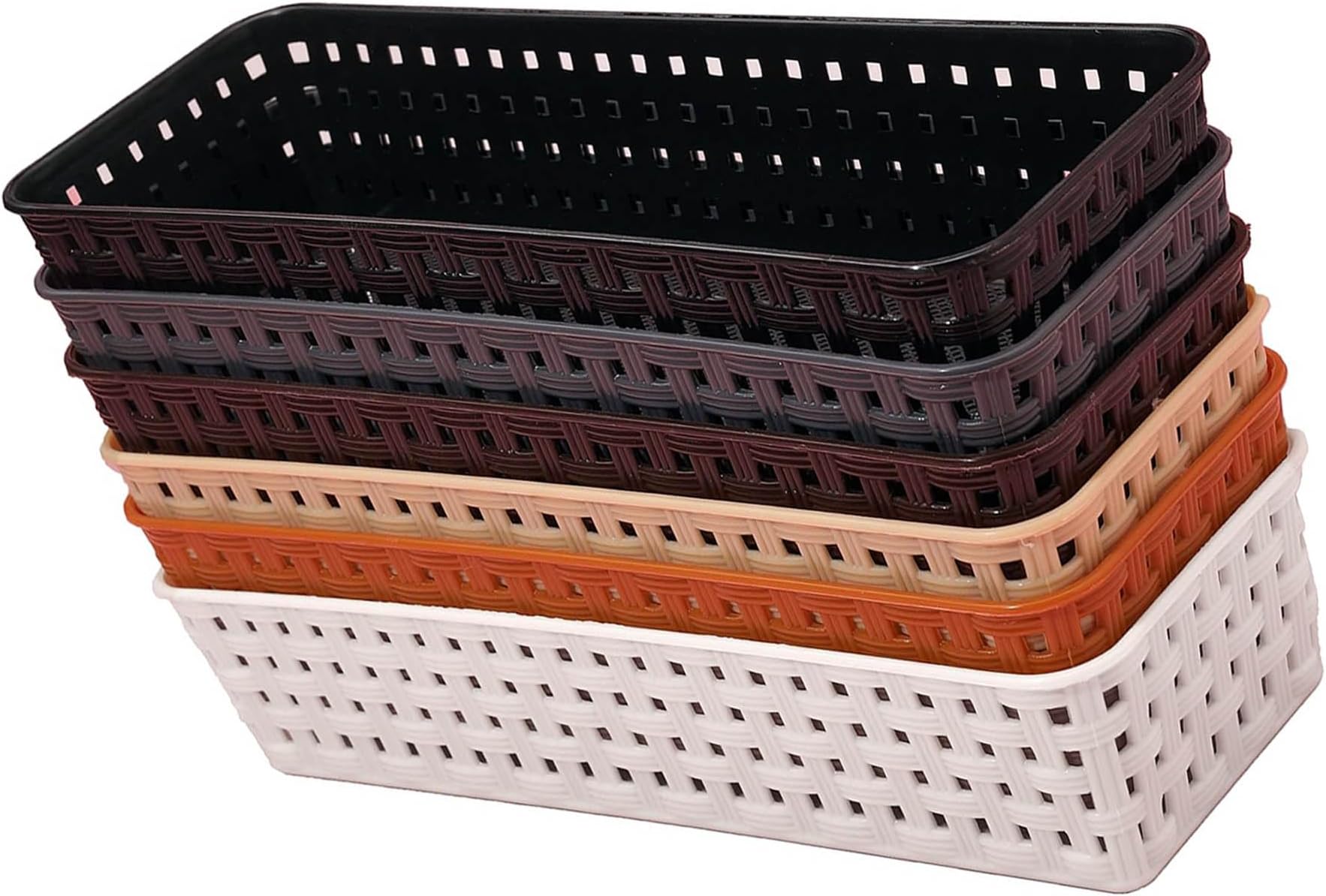 Organizer Tray Office Drawer Dividers Storage Bins Multipurpose Desk for Makeup, Kitchen, Office, Bathroom, Bedroom Dreassing, Basket Rack MultiColor(23*8*5 CM) Pack Of 6 (Multi 6pcs)