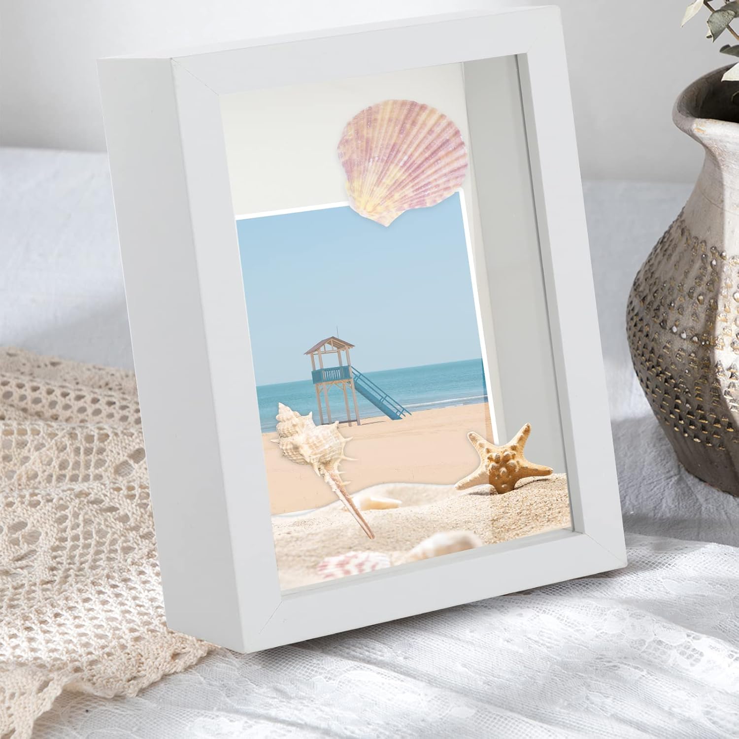 2pcs A4 Shadow Box Frame, 8x12 3D Picture Frame Display Cas with Real Transparent Glass for Photos, Memorabilia, Crafts, Souvenir, Wedding Memories, Baby Items - White/ 1.2 Inch Depth