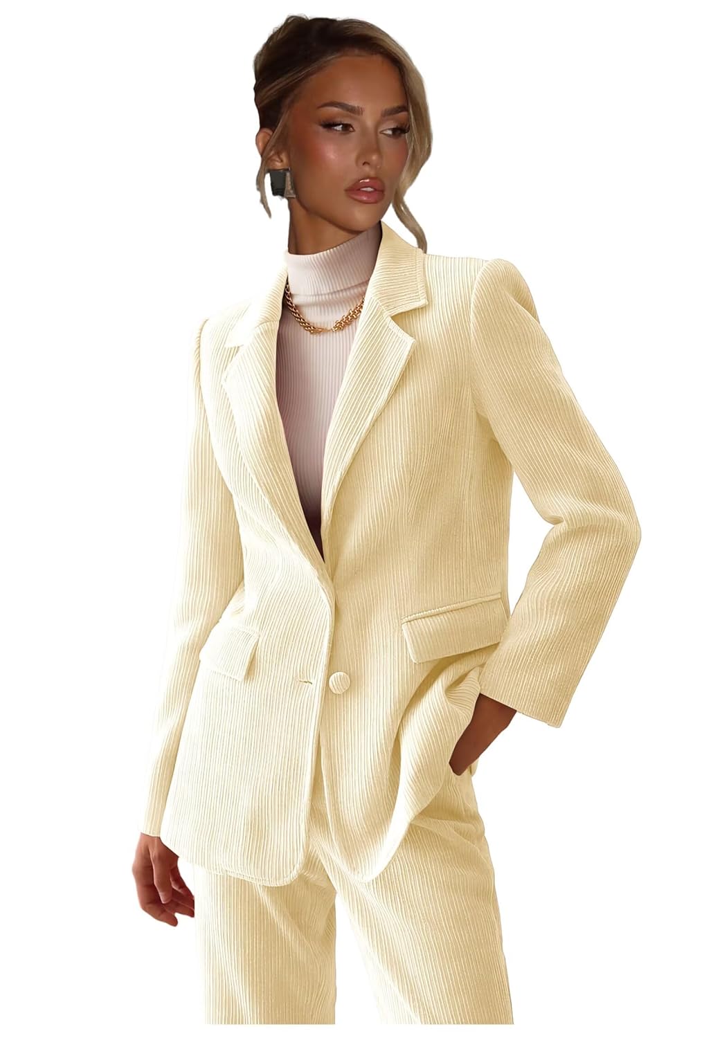 Corduroy Pant Suits for Women 2 Piece Womens Suit Dressy Business 2 Button Tuxedo for Wedding Guest