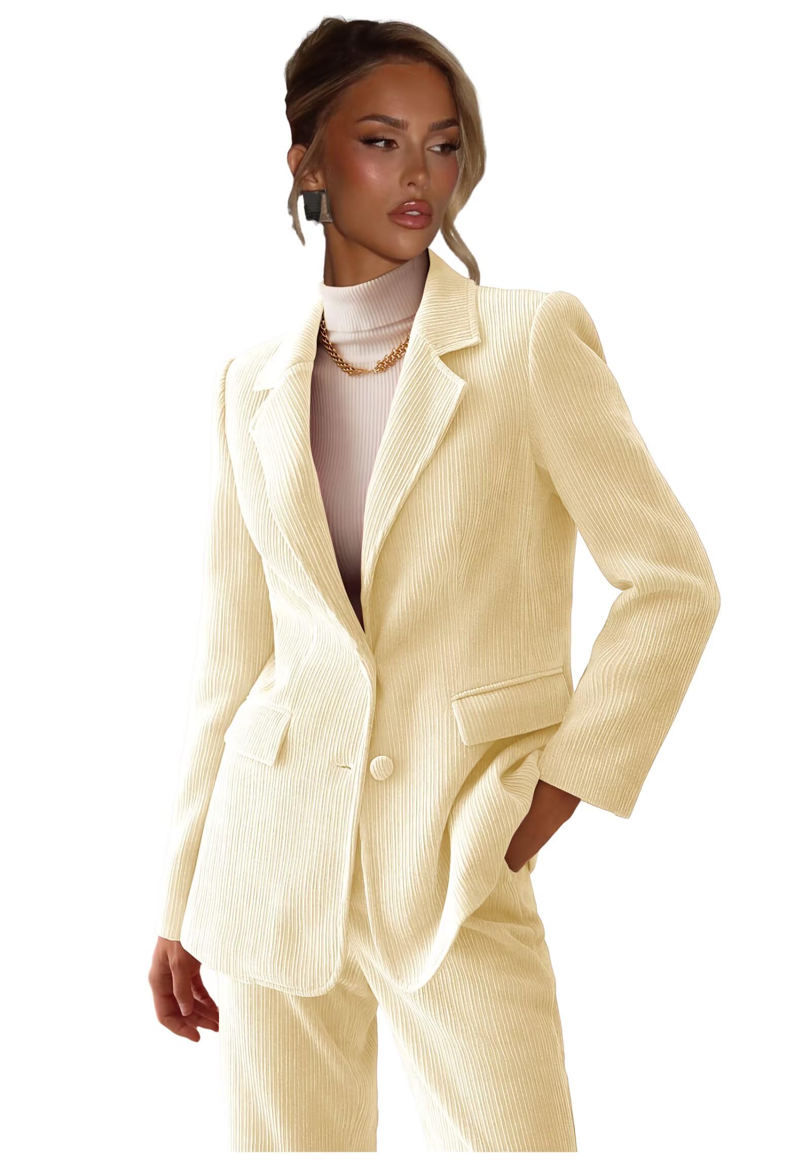 Corduroy Pant Suits for Women 2 Piece Womens Suit Dressy Business 2 Button Tuxedo for Wedding Guest