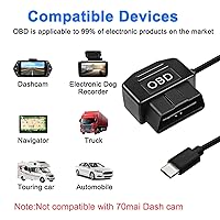 Vista 6 de XMSJSIY Cable de alimentación OBD para cámara de tablero tipo C OBD2 adaptador de cable de alimentación Cable de carga de cable duro con conector