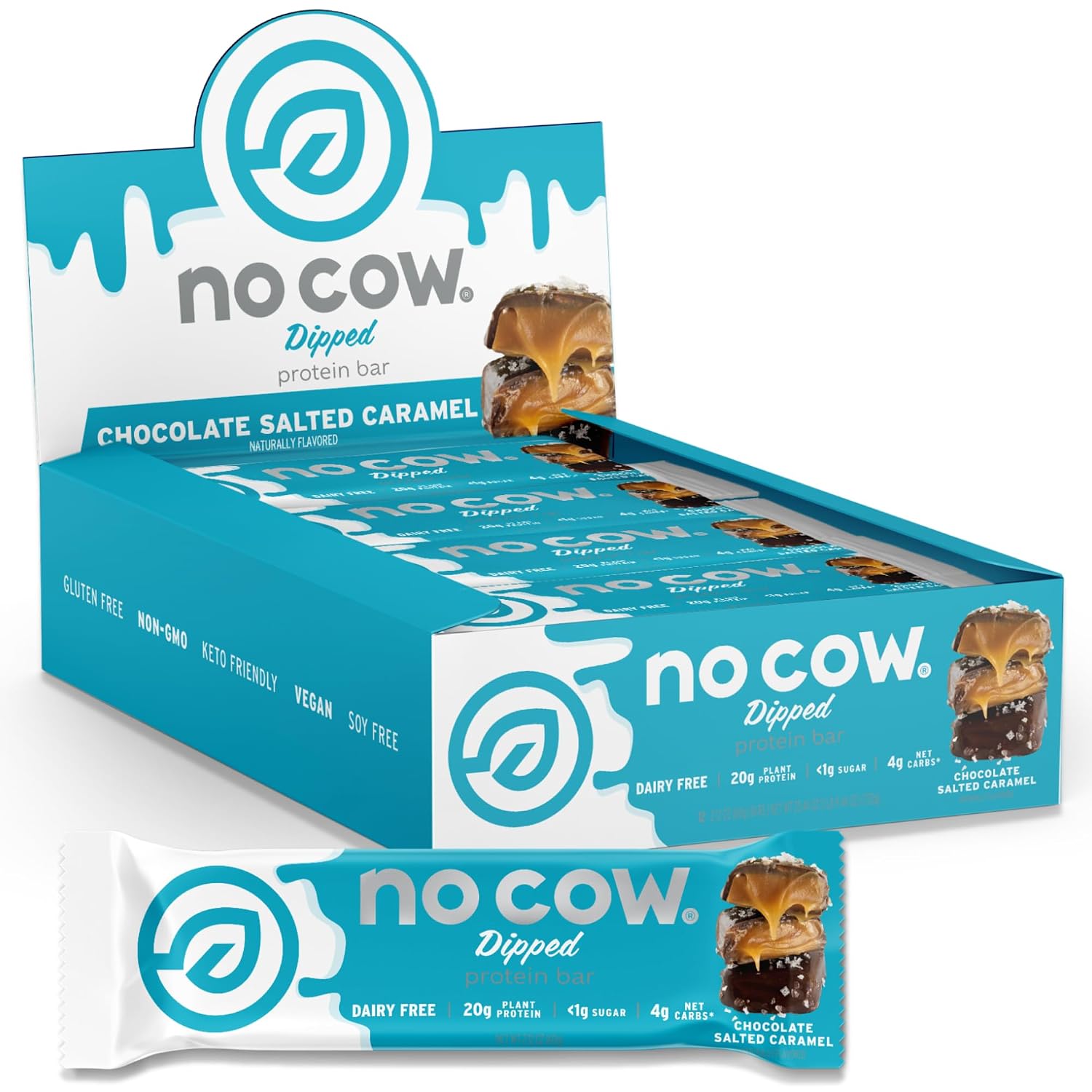 No Cow Chocolate Salted Caramel Vegan Protein Bars, 12 Pack