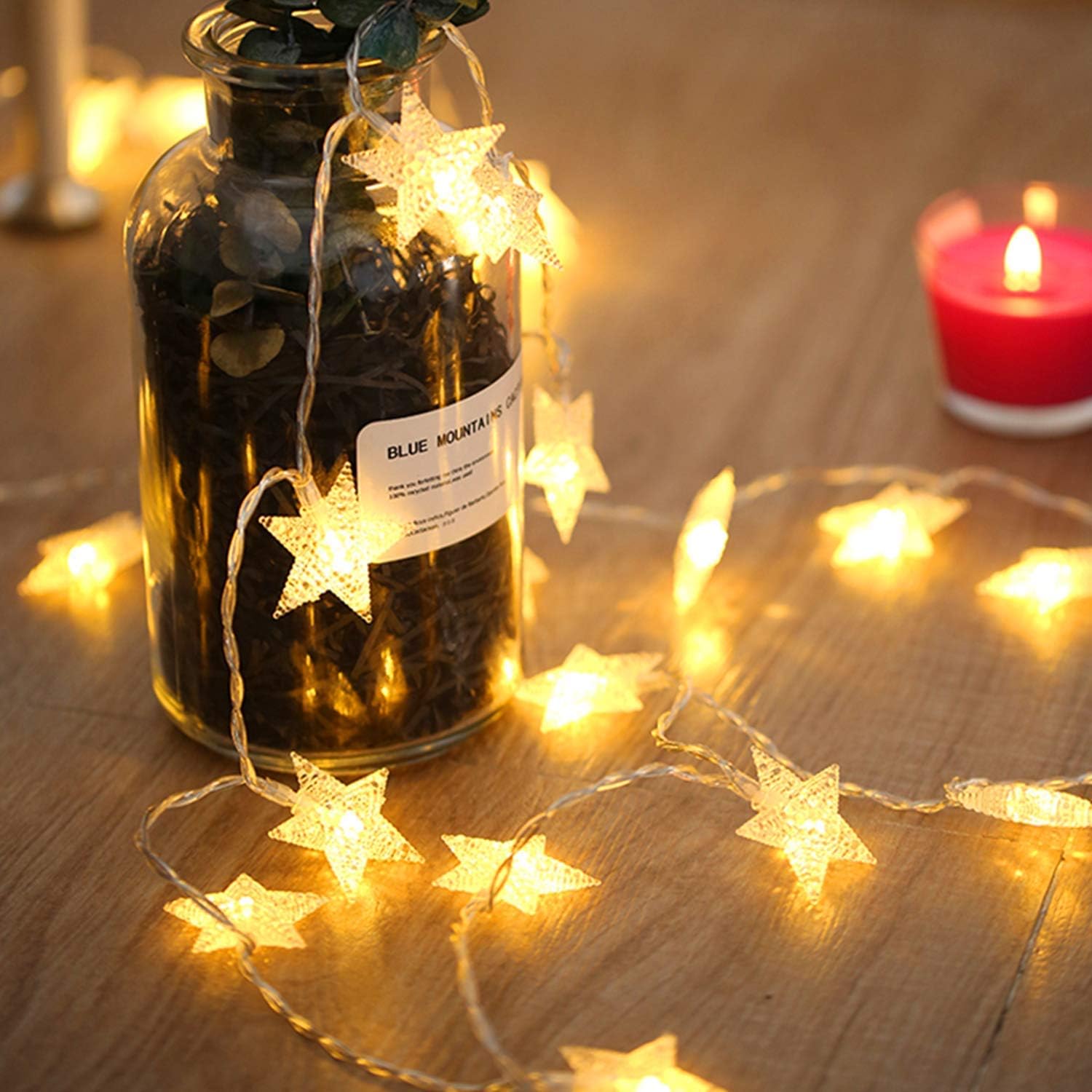 YoTelim Star String Lights Battery Operated Warm White ,Water Proof 2 Pack 19.7FT 40 LED Fairy String Light 8 Modes with Remote Control, for Home, Party, Christmas, Wedding, Garden Decoration