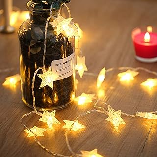 Star String Lights Battery Operated Warm White ，Water Proof 2 Pack 19.7FT 40 LED Fairy String Light 8 Modes with Remote Co...