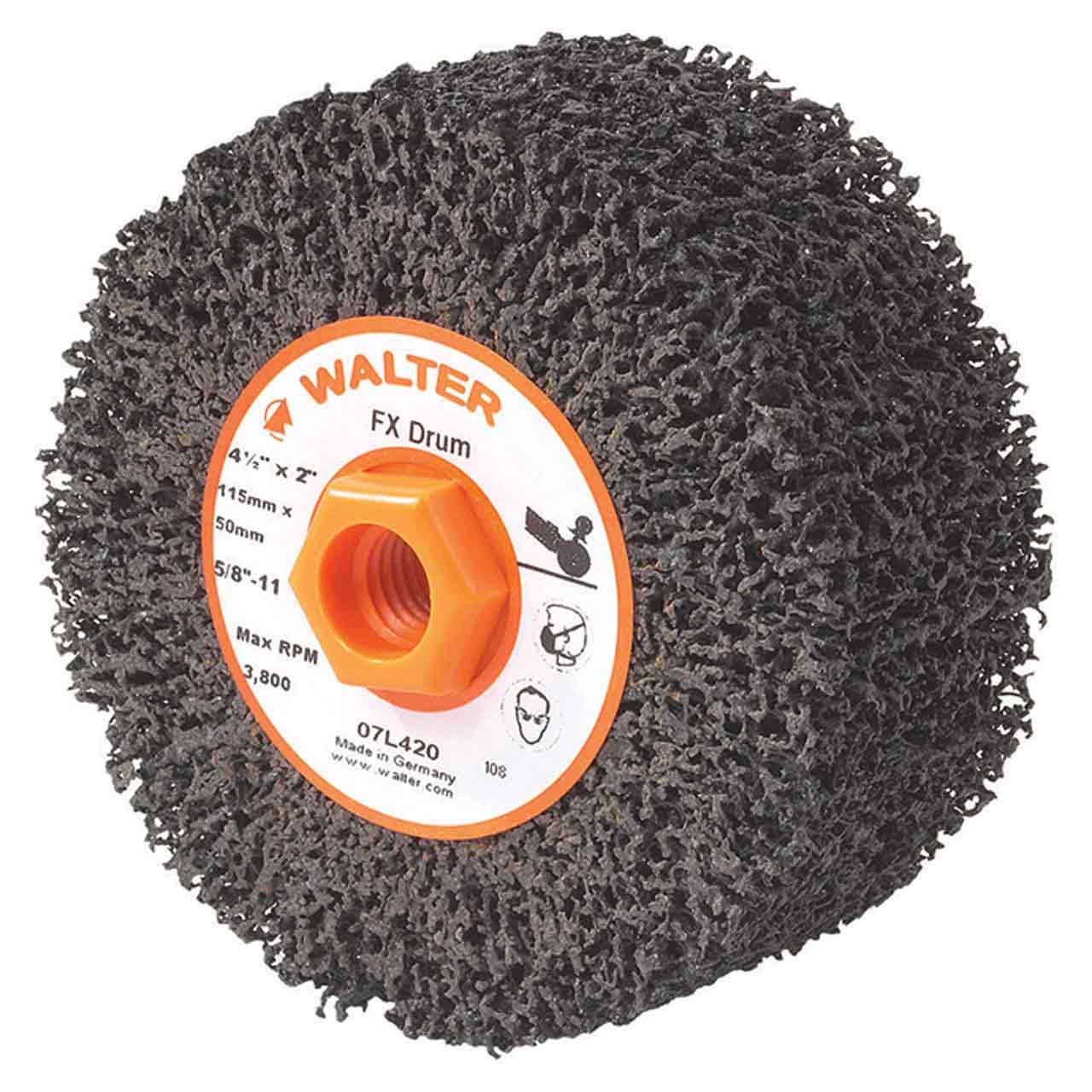 Walter 07L420 FX Finishing Flap Drum 4-1/2" Dia. x 2" Width x 5/8-11" Arbor, Coarse