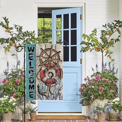 Miniatura 6 de Asminifor Bandera decorativa para el hogar, playa, verano, jardín, costero, patio, barco, ancla, timón, boya de vida, decoración exterior, océano